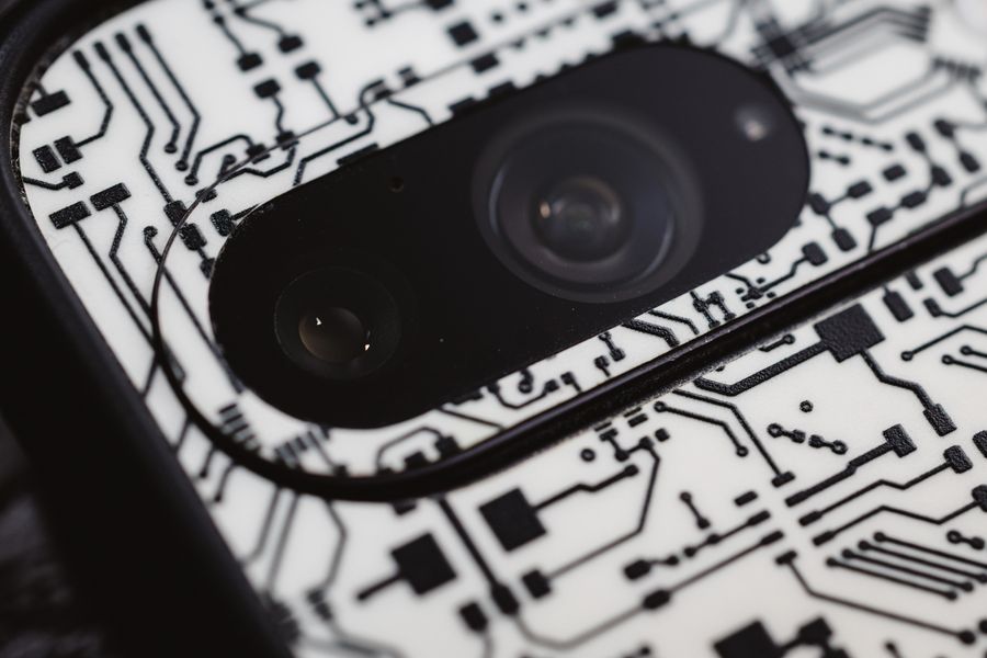 close up of electronic circuit design on device