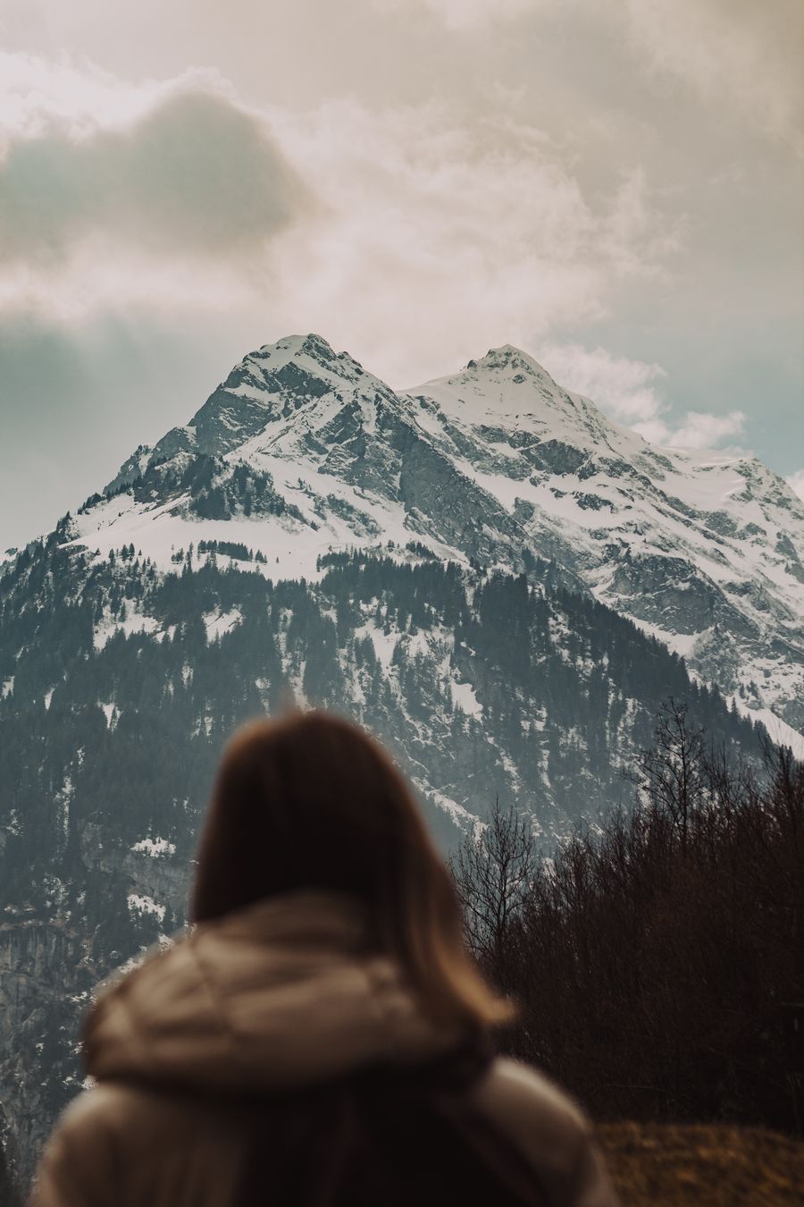 woman admiring snow capped mountain view — Support: 日の出のフェリー：チケットはウォレットアプリに、時刻表はオフラインキャッシュ。